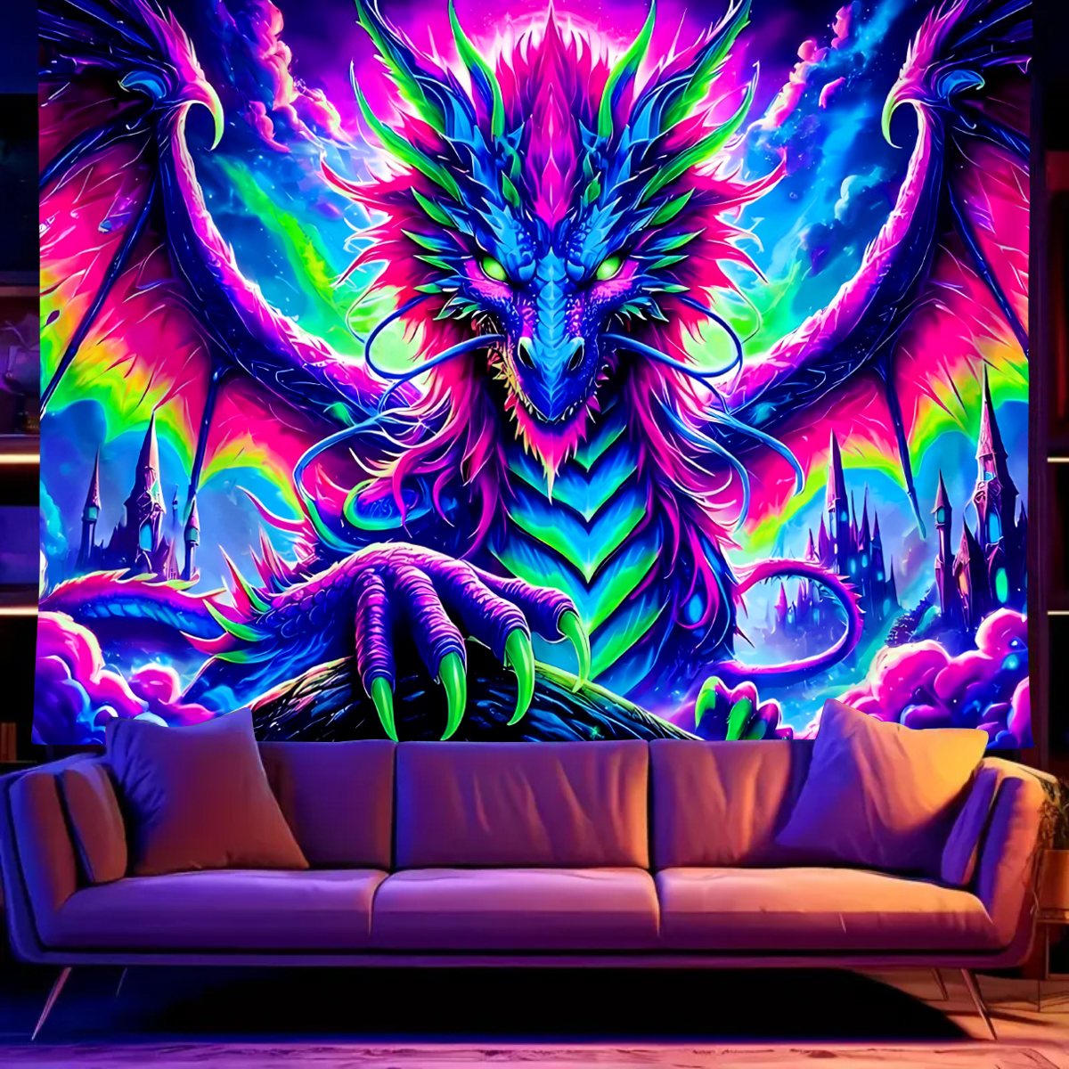 Esports & Gaming Optics Gmbh - 1pcFluorescent colored dragon tapestry, UV reactive